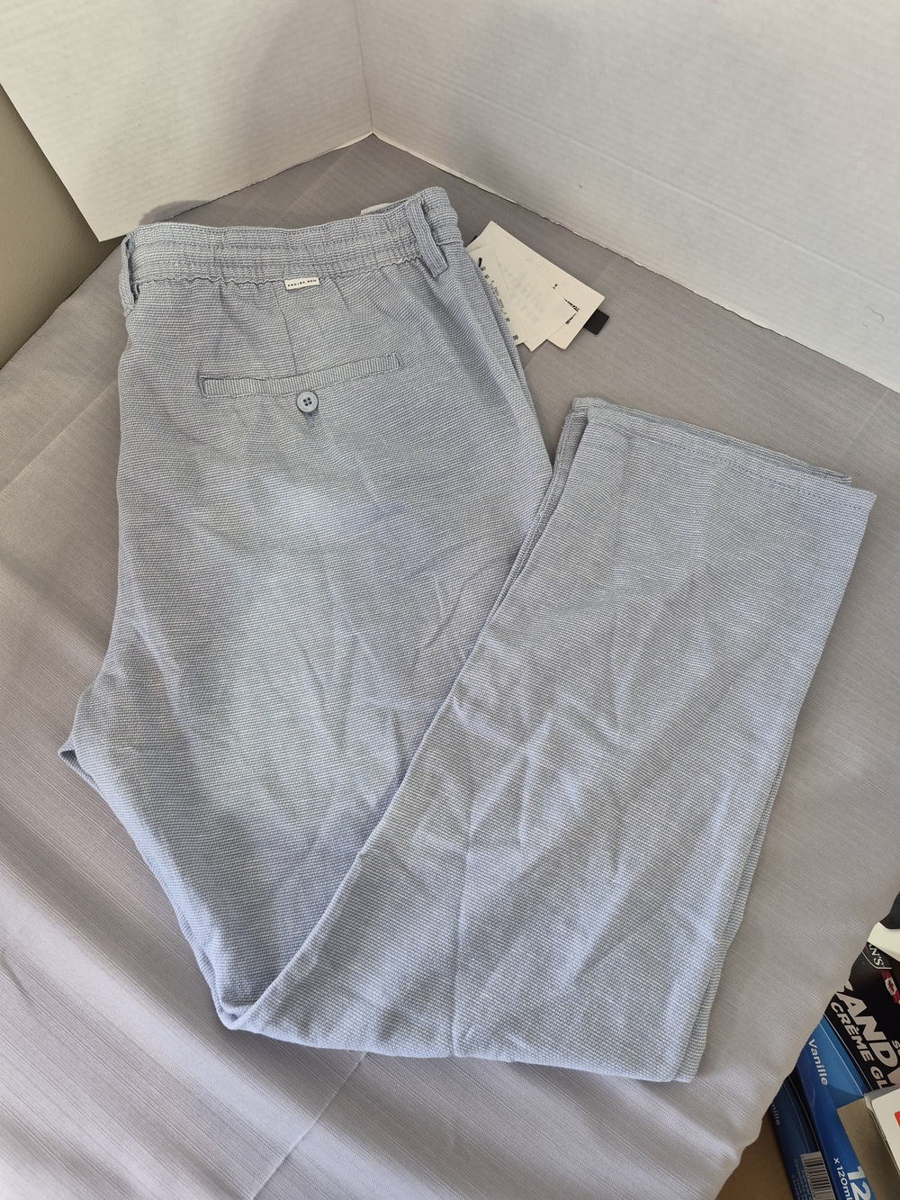 Men’s Light Blue Casual Chinos with Drawstring Waist, Size 40